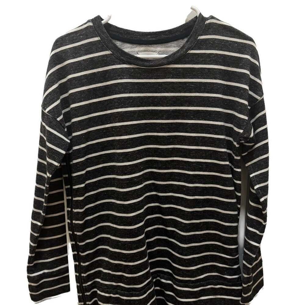 Lou & Grey Black‎ White Striped Crewneck Side Zippers Long Sleeve M